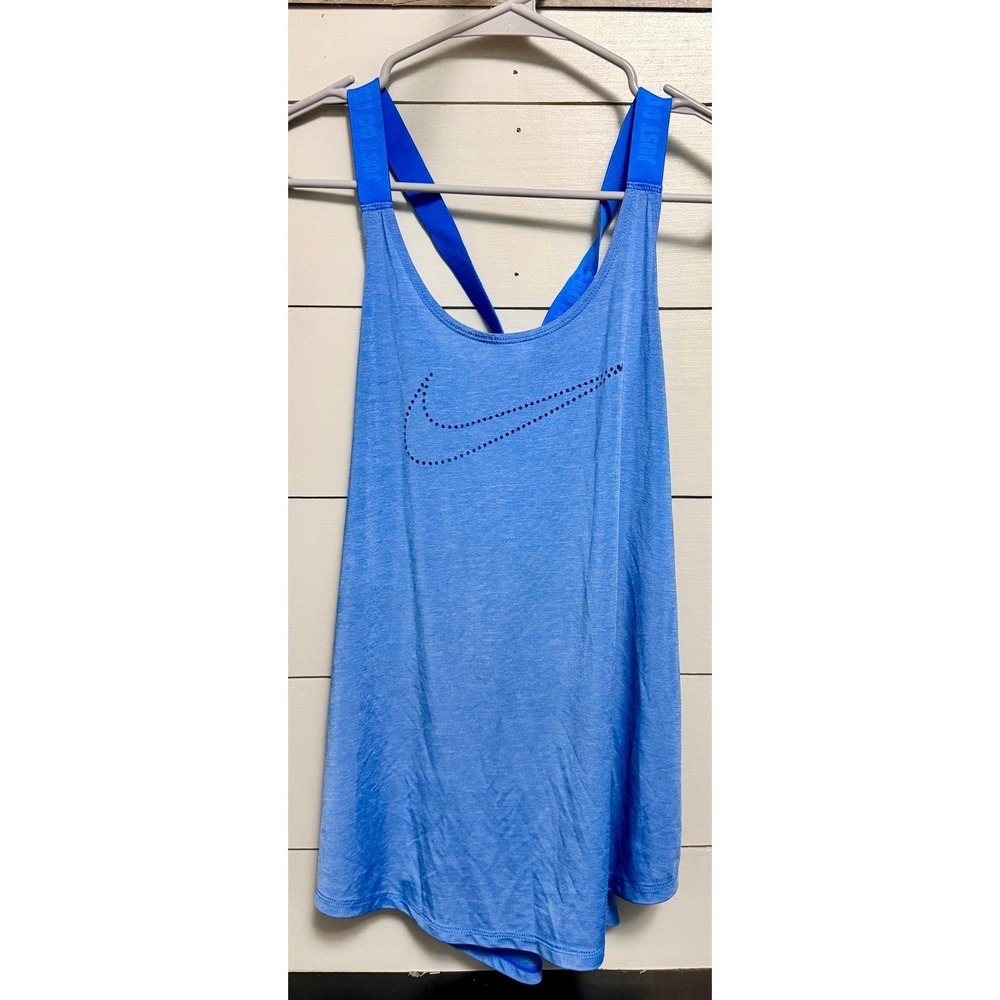 Nike Tank Top Womens Medium Blue Elastika Keyhole Dri-FIT Crossback Gym Training